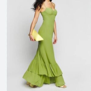 Reformation Fallon Dress size 6 avocado green tailored for 5’3 petite